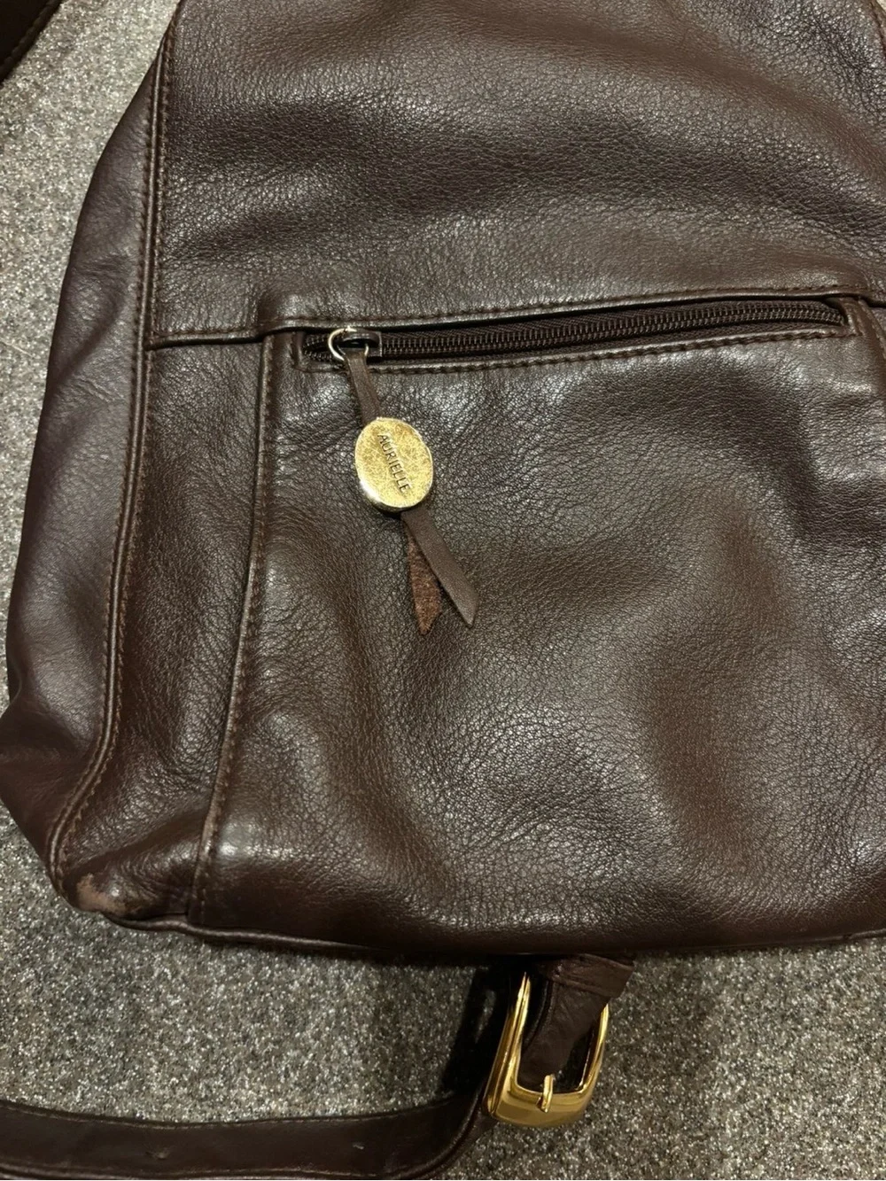 Aurielle Dark Brown Leather Crossbody Backpack with Gold Accent